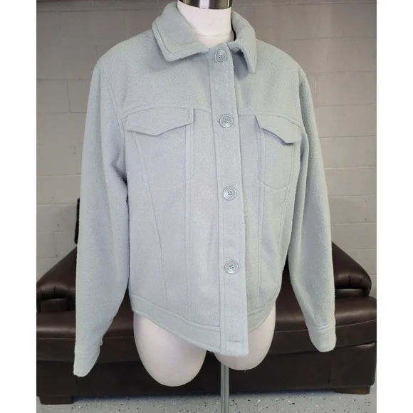 Antrophologie Fleece jacket size L Boxi Shacket sage green color - Picture 3 of 13